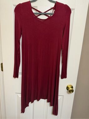 Charlotte Russe Burgundy Long Sleeve Crisscross Back Swing Dress